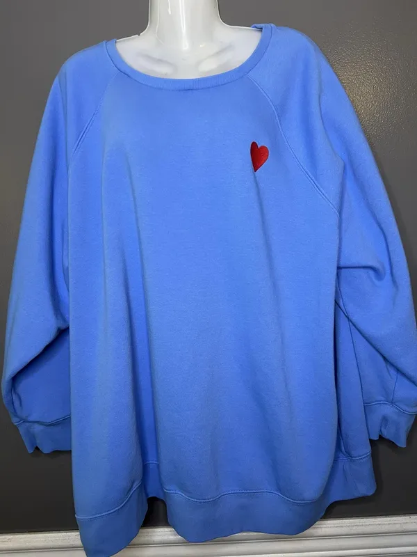Ava & Viv Sweatshirt Womens 3X Blue Heart Embroidered Fleece Raglan Pullover - Image 2