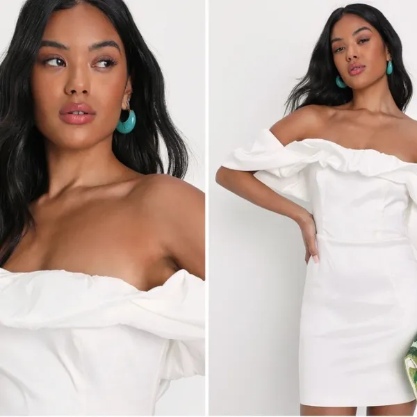 LULUS Bridal Bachelorette Engagement Bridal Shower Sexy Off the Shoulder Mini - Image 3