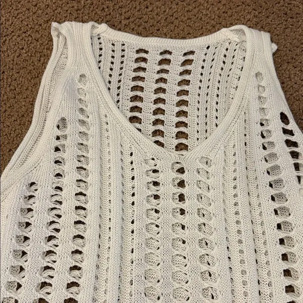 Sulozom Women’s White Crochet Swimsuit Cover Up Tassel V-Neck Size S - Image 3