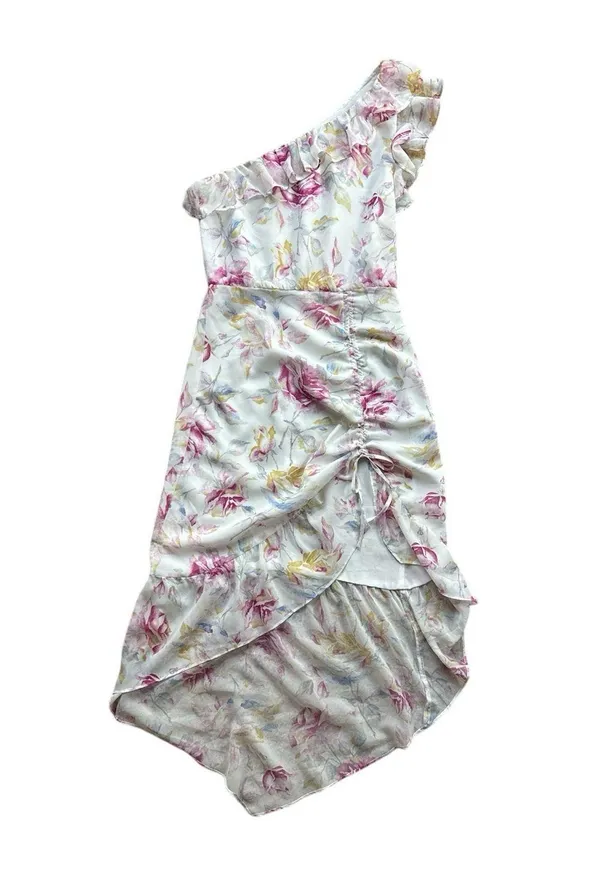 Majorelle Dress Womens Small White Pink Floral Zella Romance One Shoulder Ruffle - Image 2