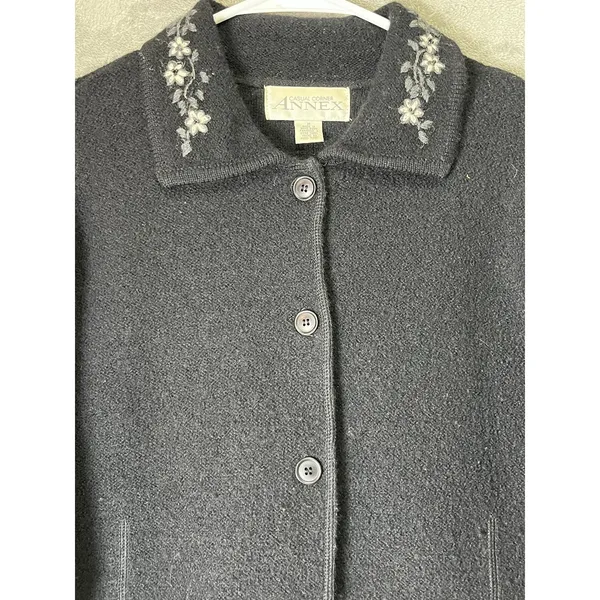 Vintage Wool Black Floral Embroidered Jacket Dark Academia Goth Cottagecore - Image 2
