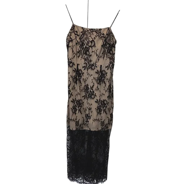 Lulus‎ Total Romance Lace Overlay Bodycon Midi Dress Black Nude Women's Size L - Image 2