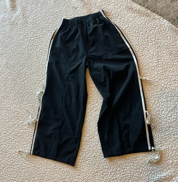 Adorable Black Track Pants with White Side Ties - Image 10