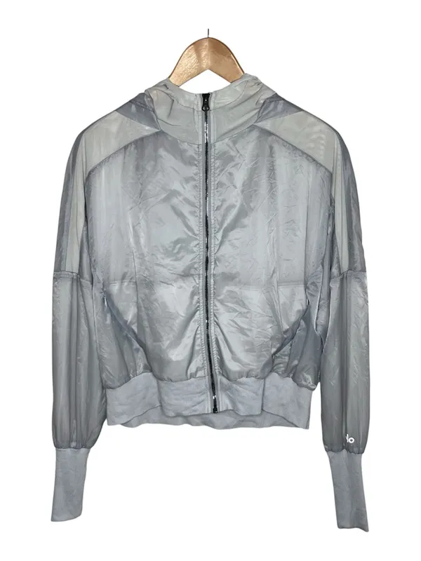 Alo Yoga Dove Grey Aqua Sheer Hooded Full Zip Jacket Size Medium - Image 2