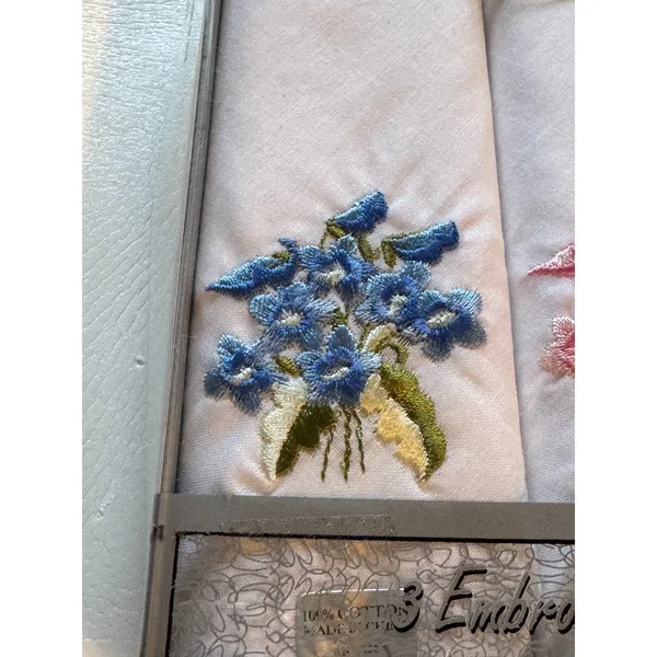 Handkerchief Set · Embroidered Cotton · White Floral · New in Box - Image 2