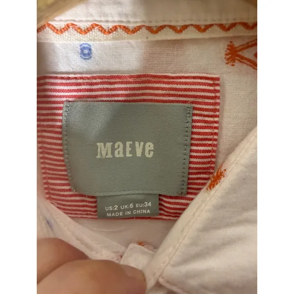 Maeve Anthropologie Shirt Womens 2 Red Button up Long Sleve Pleat Flare TeePee - Image 2