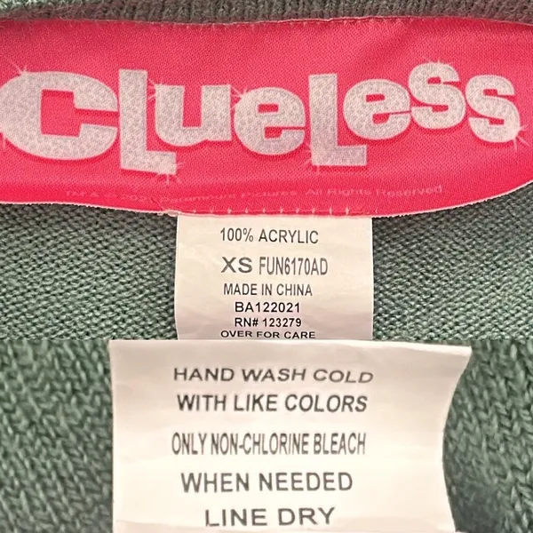 Clueless Movie Merch Sage Green Cropped V-Neck Button Front Cardigan Sweater XS - Image 6