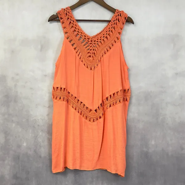 Bohemian Crochet Trim Tank Top Coverup‎ Women Medium Flowy Indie Coastal Cowgirl - Image 12