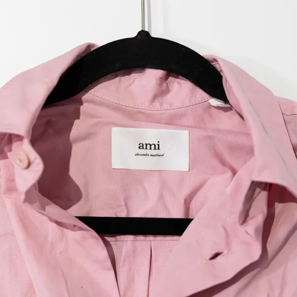 Ami Cotton Poplin Collared Long Sleeve Button Down Blouse Shirt Pink Small - Image 2