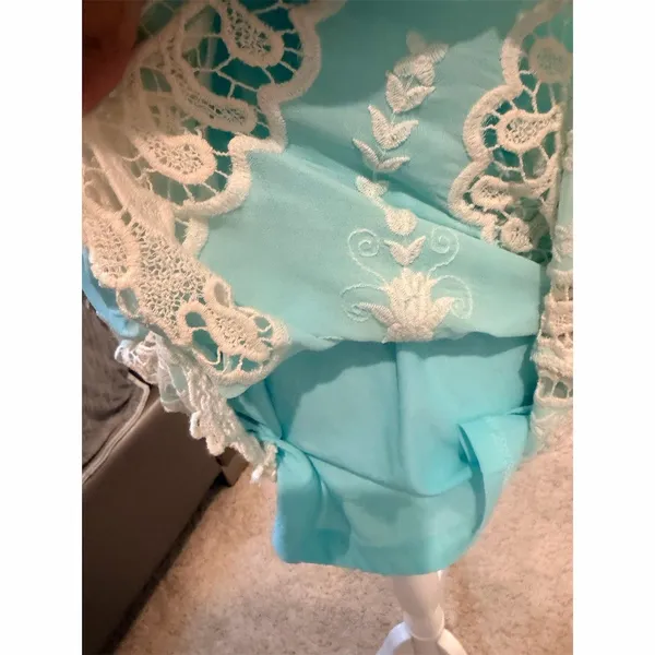 Hot & Delicious Dress Womens Size S Aqua Blue Strapless Lace Overlay Mini Boho - Image 5