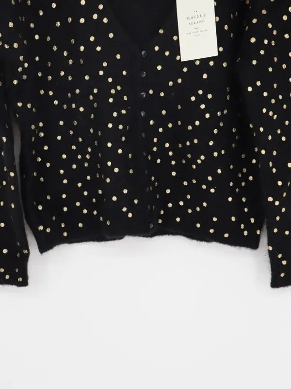 Sézane Lizy Cardigan Black Gold Metallic Dot Mohair Wool Blend Sweater Small - Image 4