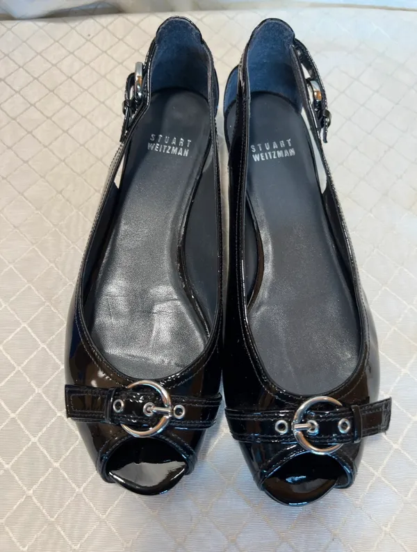 STUART WEITZMAN 8 M Chitchat Black Patent Leather Peep Toe Ballet Flats - Image 2