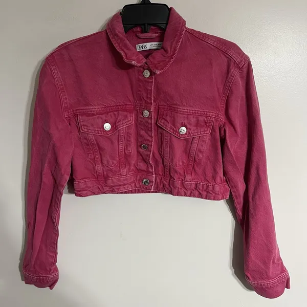 Zara Z1975 Cropped Denim‎ Jean Jacket Barbiecore Pink Size Medium - Image 2