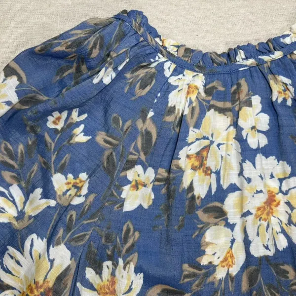 Counterparts | NWT Loyal Blue & Cream Floral Print Boho Blouse | Large - Image 5