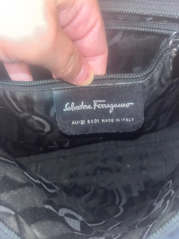 Salvatore Ferragamo Black Canvas Bag Chain Link Shoulder - Image 7