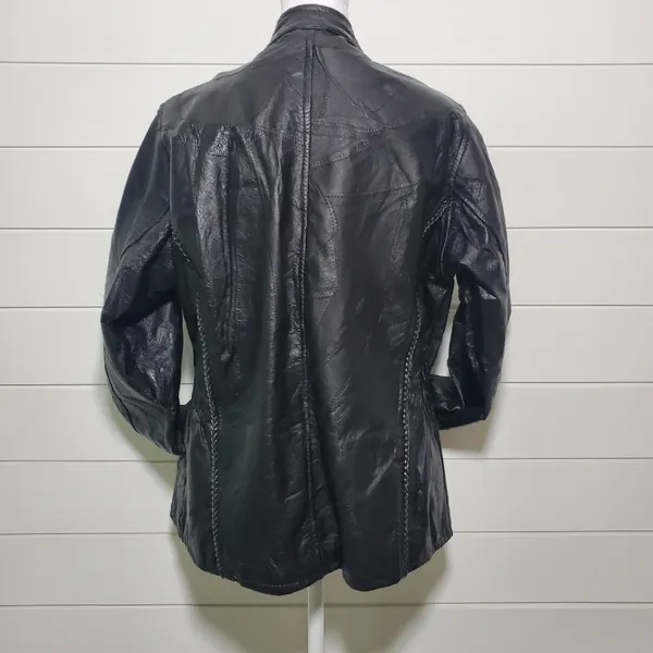 Andrew Michael Vintage Women's Black 100% Leather Jacket Quilted‎ Pattern Size L - Image 3