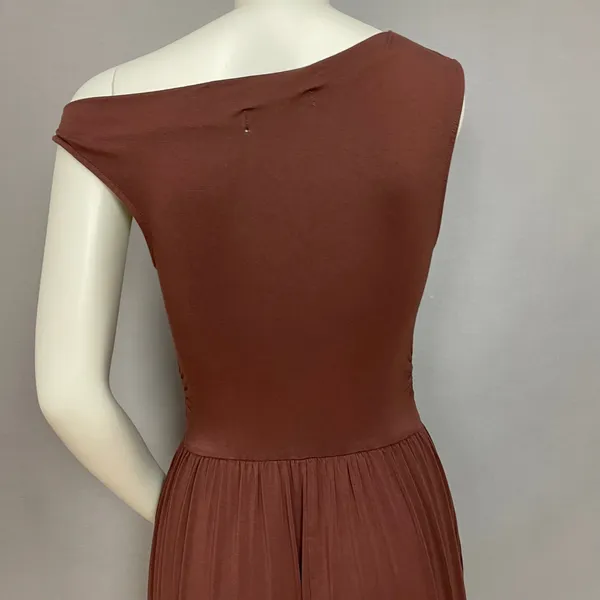 Zesica Dress Off One Shoulder Dropped Waist Brown Clingy Fitted Small Sleeveless - Image 8