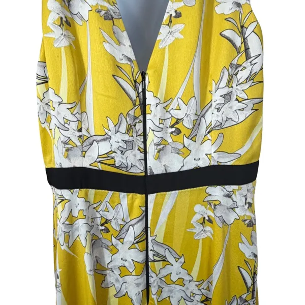 Coast Larrison Printed Satin Faux Wrap Midi Dress Yellow Floral 12 Wedding Guest - Image 6