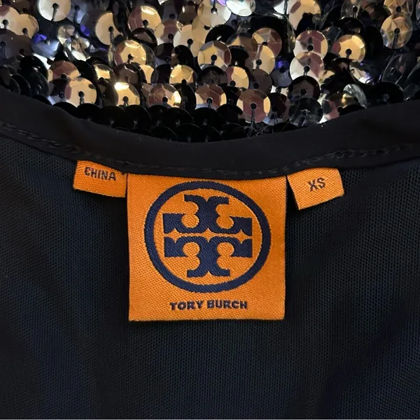 Tory Burch Black‎ & Silver Sequin V Neck Sleeveless Silk Mini Dress Size XS - Image 5