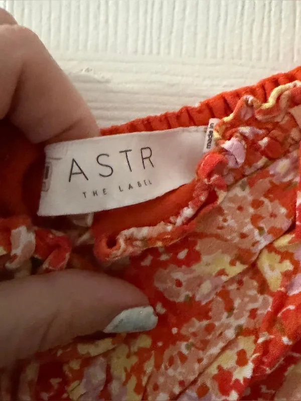 ASTR The Label Orange Floral Milkmaid Ruched Midi Dress Size M - Image 6