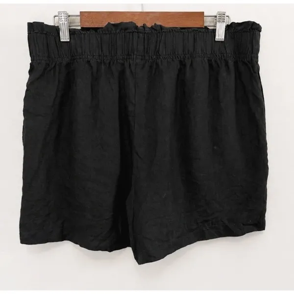 Quince Women's 100% European Linen High Waisted Pull-On Shorts Black Size Large - Image 4
