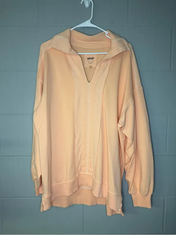 Aerie Starry Skies Open Neck Sweatshirt in Beach Peach Women’s Sz Medium Cotton - Image 2