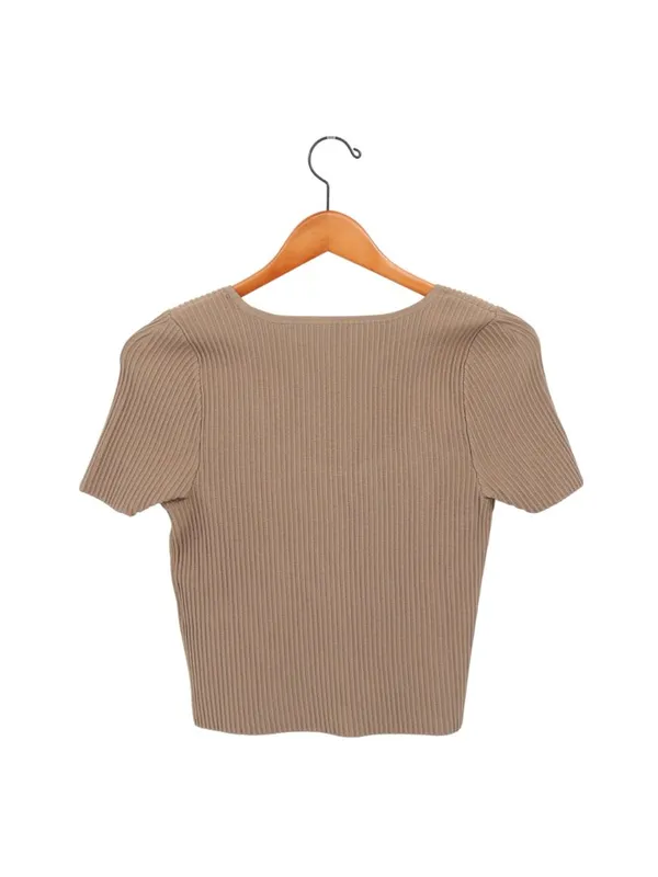 Madewell Ottoman Crop Sweater Tee Shirt Top Ribbed in Light Umber Brown L - Image 6