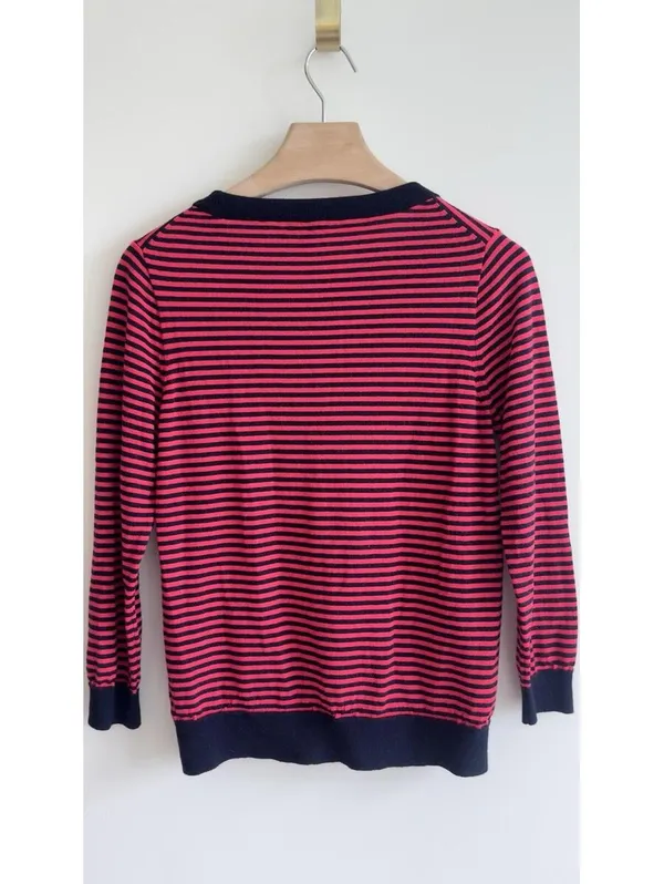 J.Crew 100% Merino Wool Striped Sweater Pink Navy Crewneck Women’s L - Image 6