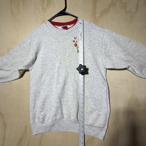 Vintage Jerzees Women Large 42-44 Gray Floral Embroidered Crewneck Sweatshirt - Image 5