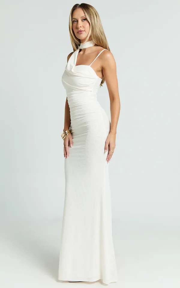 New Showpo Larson Maxi Dress Asymmetric Tie Neck Column Dress Small MSRP $129 - Image 2