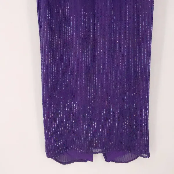 Vintage 80s Beaded Silk Gown Womens Size S Purple Sequin Formal Wedding FLAWS - Image 16