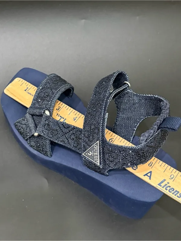 GUESS Dawsin Denim Rhinestone Embellished Straps EVA Soles Wedge Sandals Size 6 - Image 15