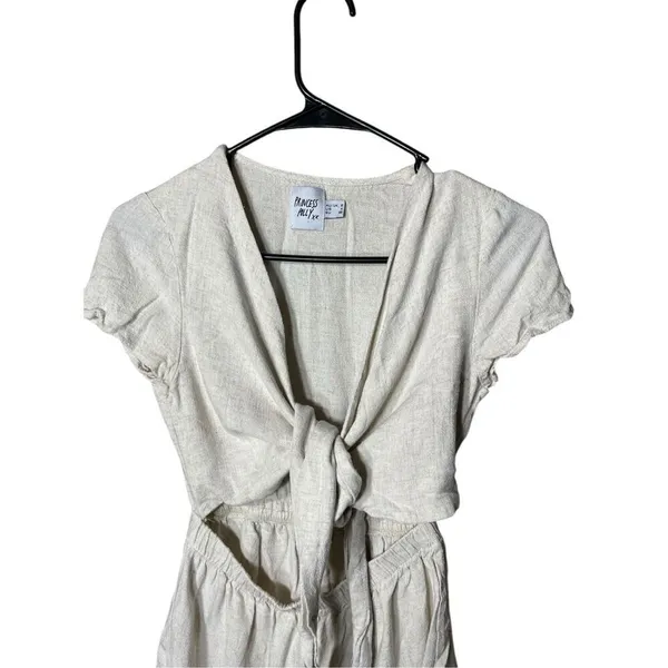 Princess Polly Ragnar Beige Linen Blend Tie Front Romper Size 4 - Image 2