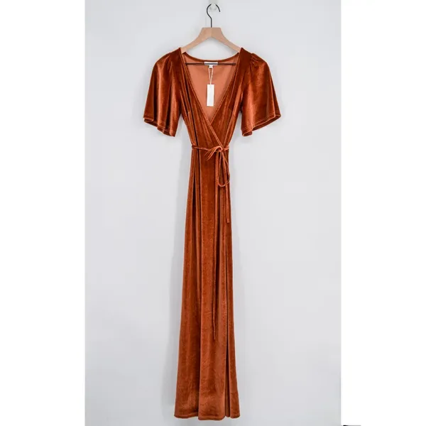 Baltic Born Meghan Velvet Wrap Maxi Dress Womens XS Spice Brown Bridesmaid Party - Image 2