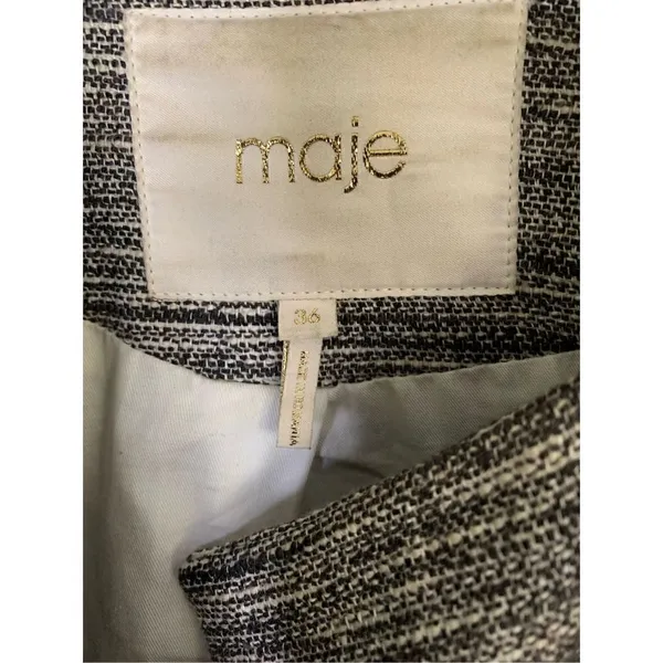 Maje Long Gray Cotton Linen Stretch Asymmetric Zip Coat women’s size 36 Small - Image 3