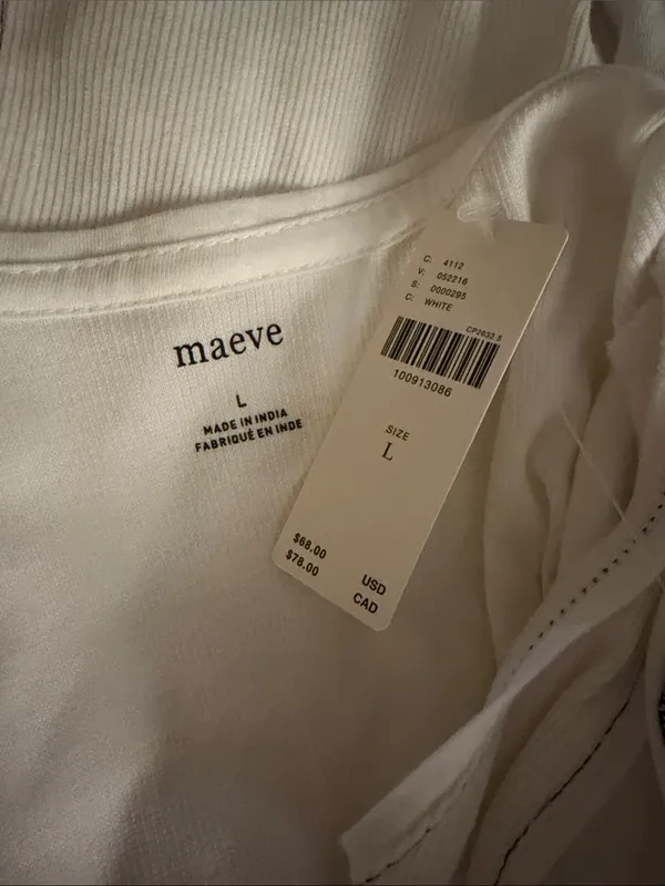 Anthropologie Maeve Short-Sleeve V-Neck Button-Front Top - White L NWT - Image 8