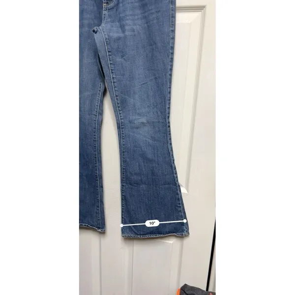 American Eagle Women Blue‎ Medium Wash Low Rise Wide Leg Flare Jeans Size 4? - Image 6