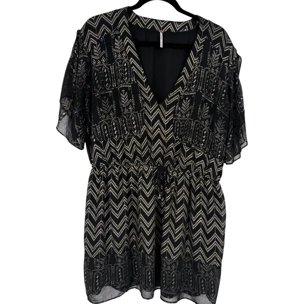 Free People Love Your Chaos Mini Tunic Dress Black Metallic Size Medium Boho - Image 4