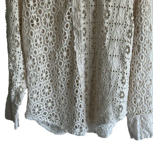Free People FP One Yesenia Blouse M Crochet Embroidered Button Down Ivory Boho - Image 6