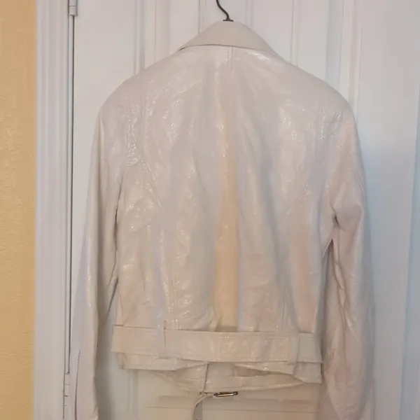 Silence & Noise White Faux Leather Biker Jacket Size M - Image 6