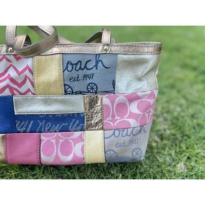 VTG Y2K Coach Patchwork Signature Shoulder Purse Tote Bag Handbag Multicolor - Image 2