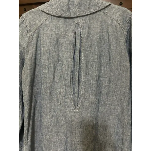 Free People “Done Up In Denim” Sz Small Blue Mini Dress Deep V Shawl Collar Boho - Image 10