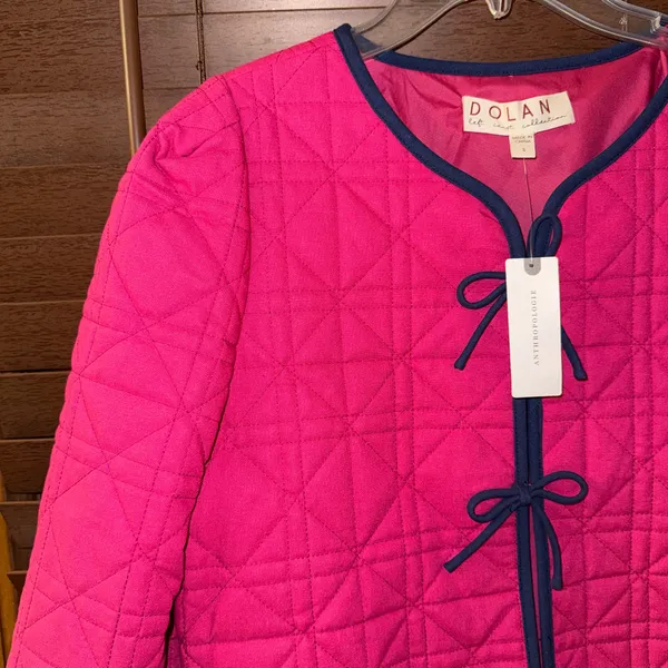 NWT $138 Anthropologie x DOLAN Pink Bow-Front Linen Quilted Lady Jacket S - Image 7