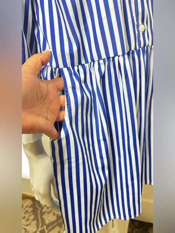 Tuckernuck Blue and White Striped Button-Front Shirt Dress Size Medium - Image 7