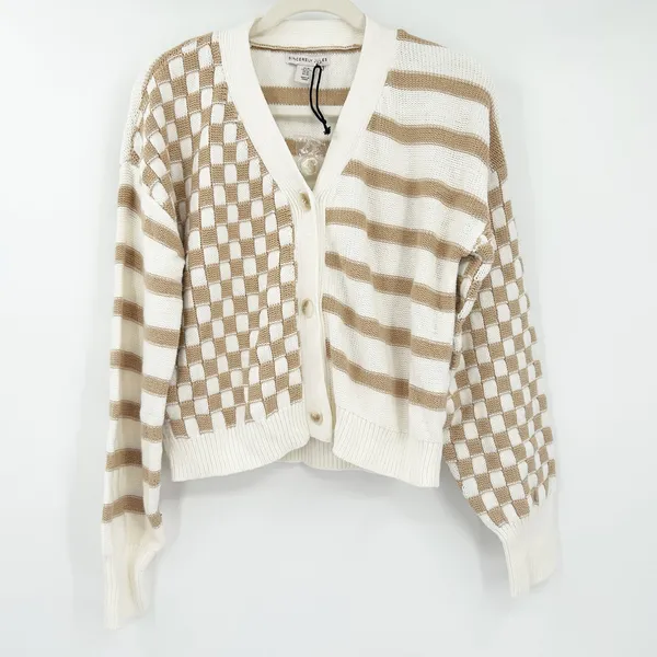 NEW Sincerely Jules Womens‎ Fall Preppy Check Striped Crop Cardigan Sweater XL - Image 2
