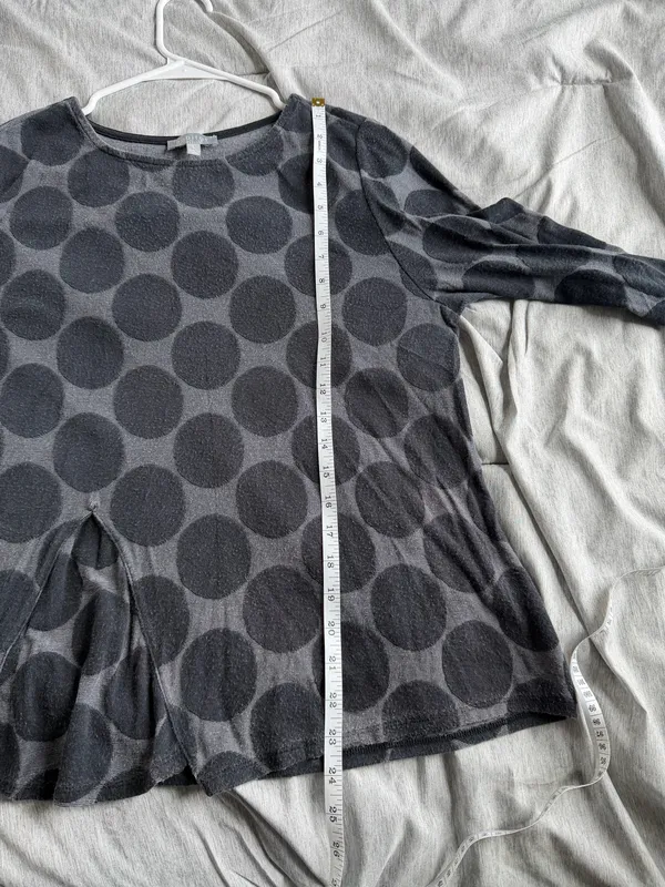 Habitat Top Womens Large Gray Polka Dot 3/4 Sleeve Knit Artsy Art To Wear FLAW - Image 8