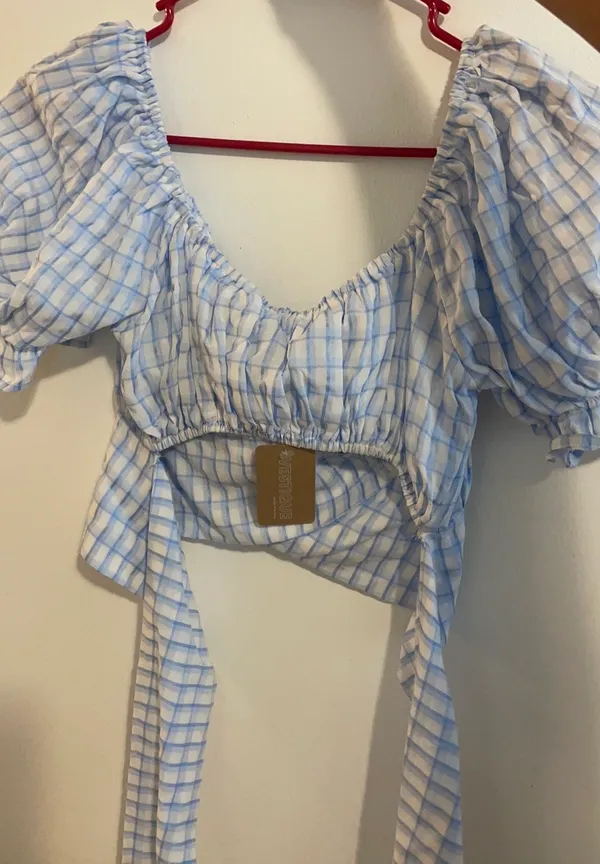 Vestique Plaid Wrap Crop Top - Image 2