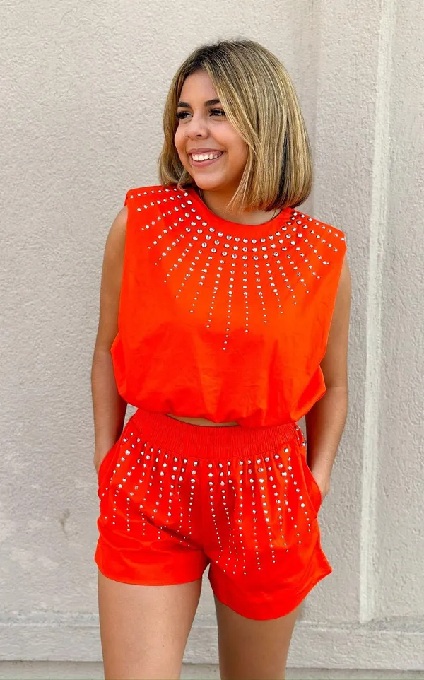 These Three Boutique Orange Studded Top Rhinestone Detail - Image 2