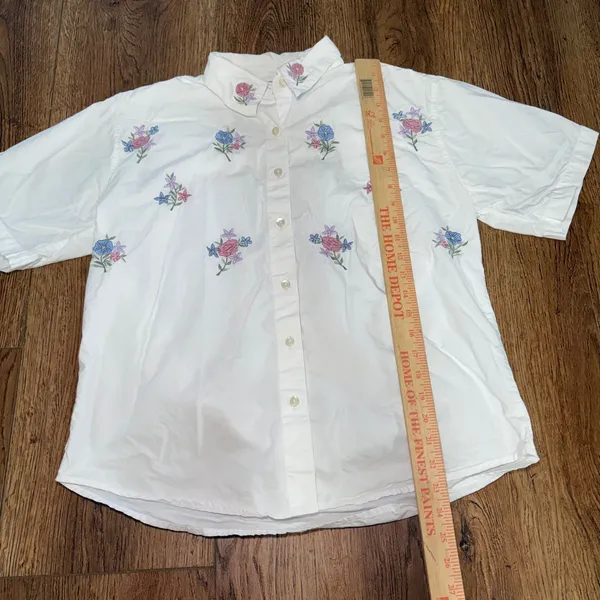 90s New Direction White 100% Cotton Floral Embroidered Top Womens M‎ Cottage - Image 6