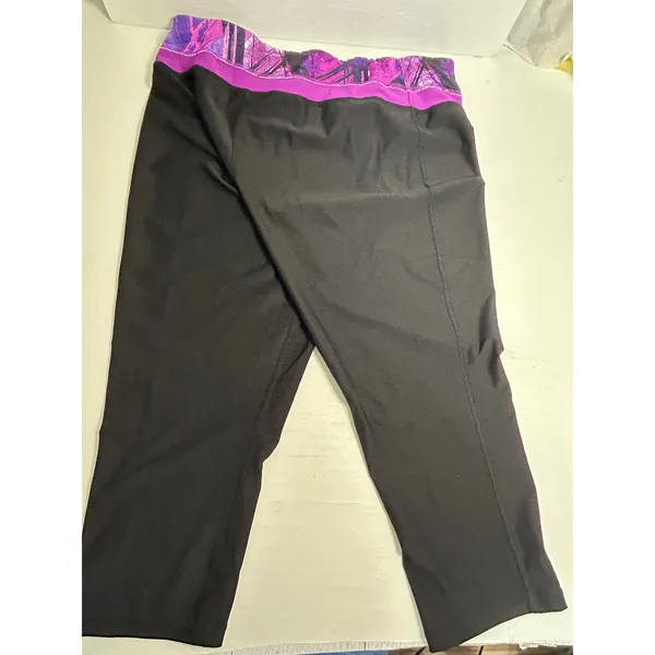 Xersion Black Athletic Capri Leggings Purple Drawstring Size Large - Image 10